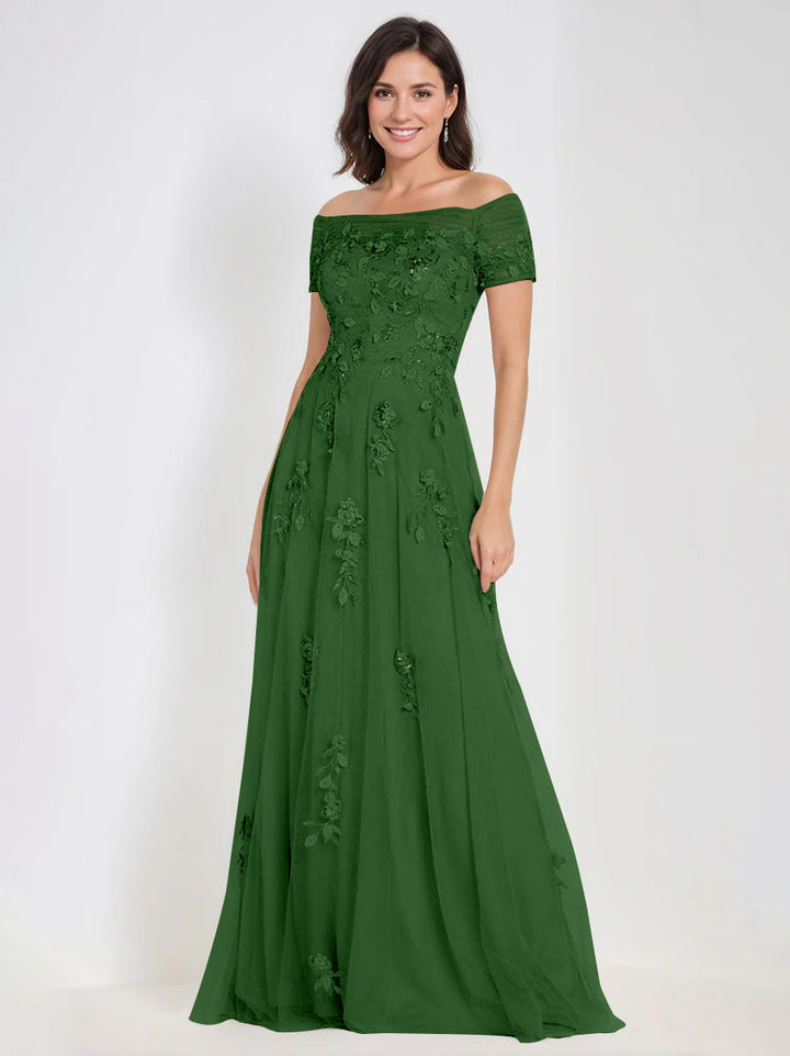 Robes de Mère de la Mariée et Du Marié Sans Manches à Épaules Dénudées et Coupe A-Line avec Appliques