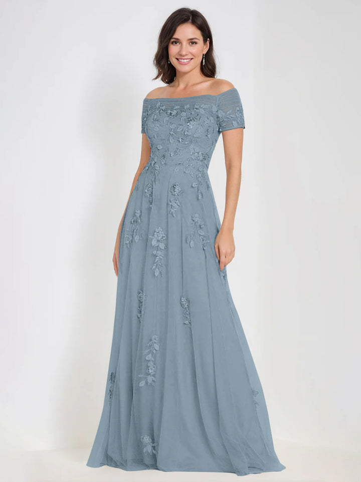 Robes de Mère de la Mariée et Du Marié Sans Manches à Épaules Dénudées et Coupe A-Line avec Appliques
