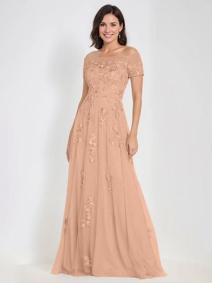 Robes de Mère de la Mariée et Du Marié Sans Manches à Épaules Dénudées et Coupe A-Line avec Appliques