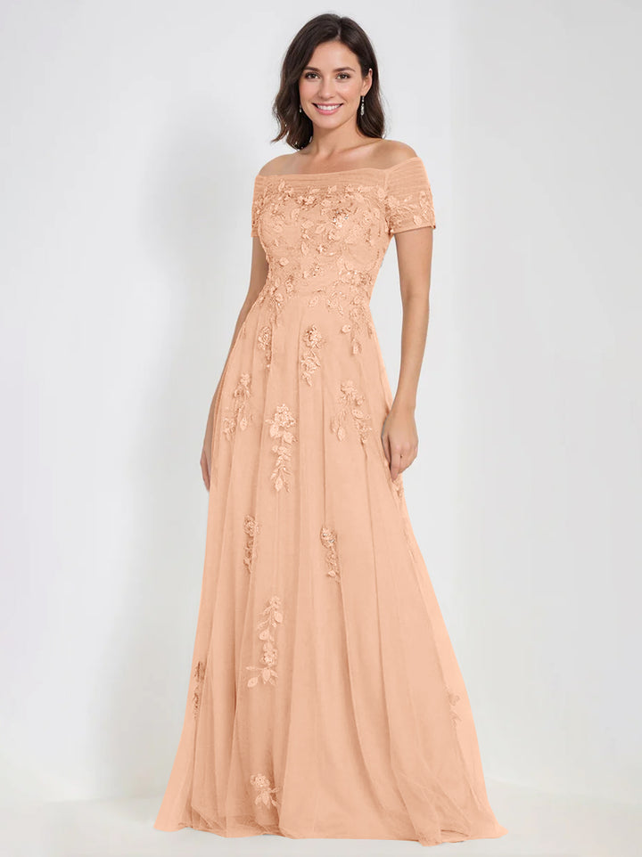 Robes de Mère de la Mariée et Du Marié Sans Manches à Épaules Dénudées et Coupe A-Line avec Appliques