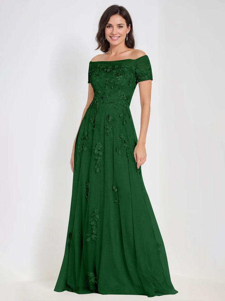 Robes de Mère de la Mariée et Du Marié Sans Manches à Épaules Dénudées et Coupe A-Line avec Appliques