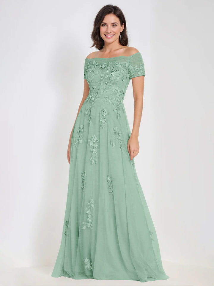 Robes de Mère de la Mariée et Du Marié Sans Manches à Épaules Dénudées et Coupe A-Line avec Appliques