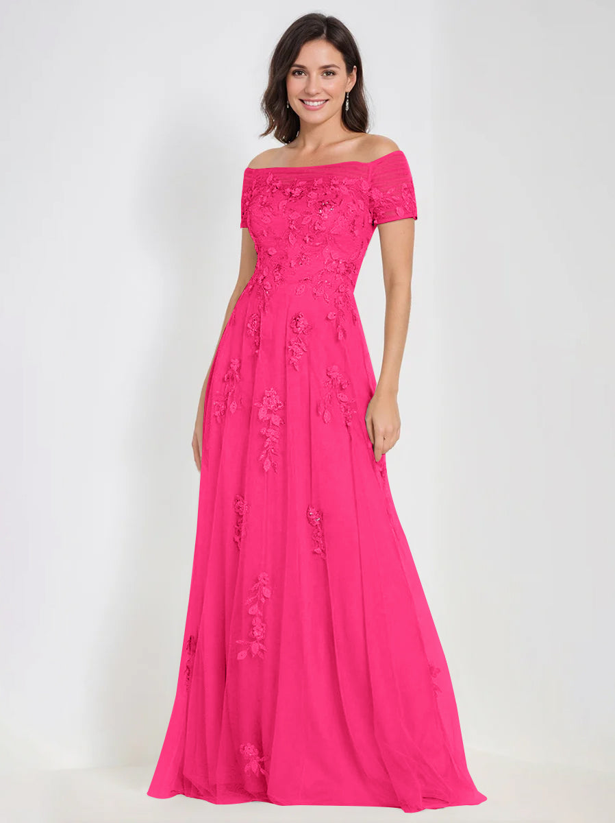 Robes de Mère de la Mariée et Du Marié Sans Manches à Épaules Dénudées et Coupe A-Line avec Appliques