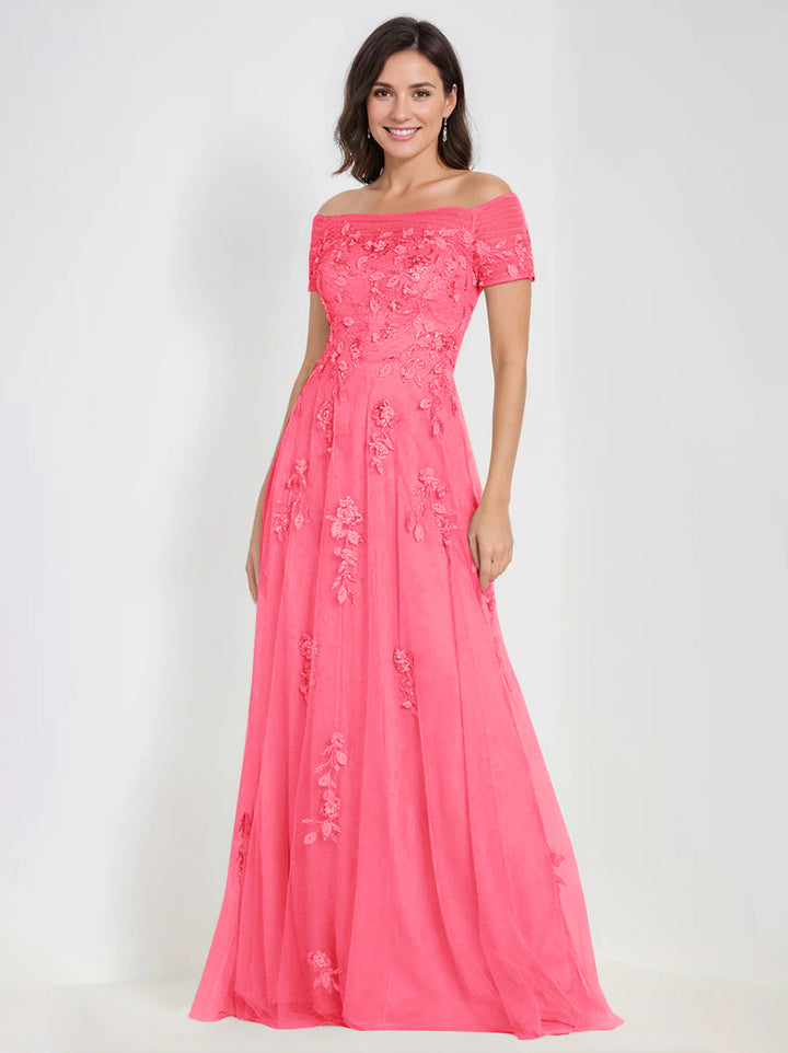 Robes de Mère de la Mariée et Du Marié Sans Manches à Épaules Dénudées et Coupe A-Line avec Appliques