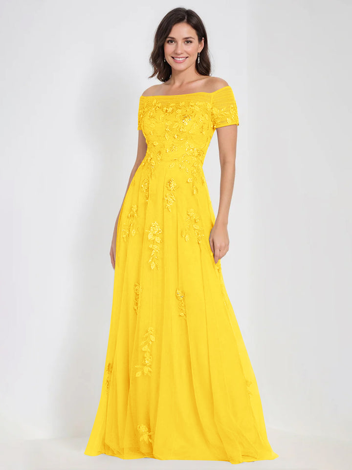 Robes de Mère de la Mariée et Du Marié Sans Manches à Épaules Dénudées et Coupe A-Line avec Appliques