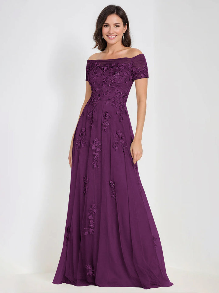 Robes de Mère de la Mariée et Du Marié Sans Manches à Épaules Dénudées et Coupe A-Line avec Appliques