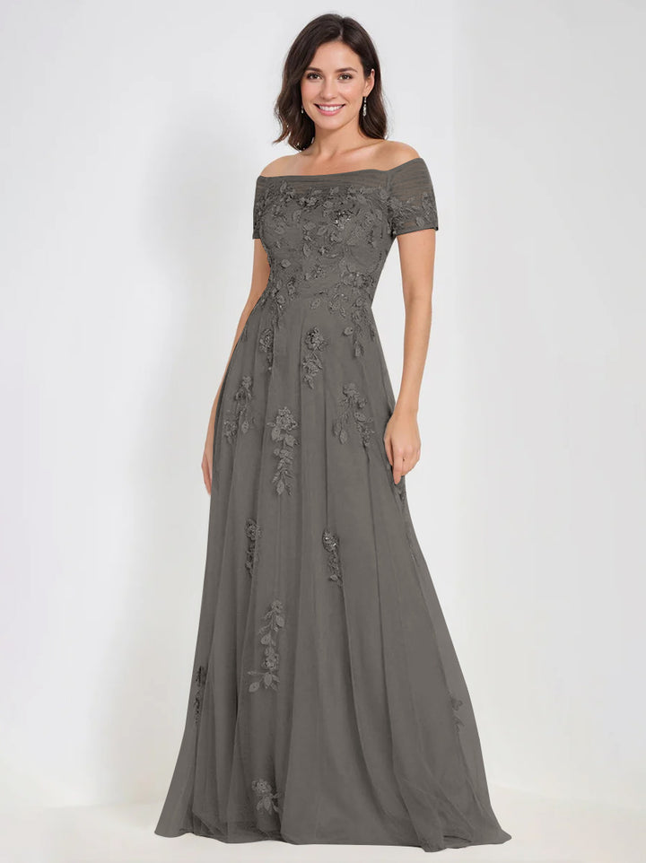 Robes de Mère de la Mariée et Du Marié Sans Manches à Épaules Dénudées et Coupe A-Line avec Appliques