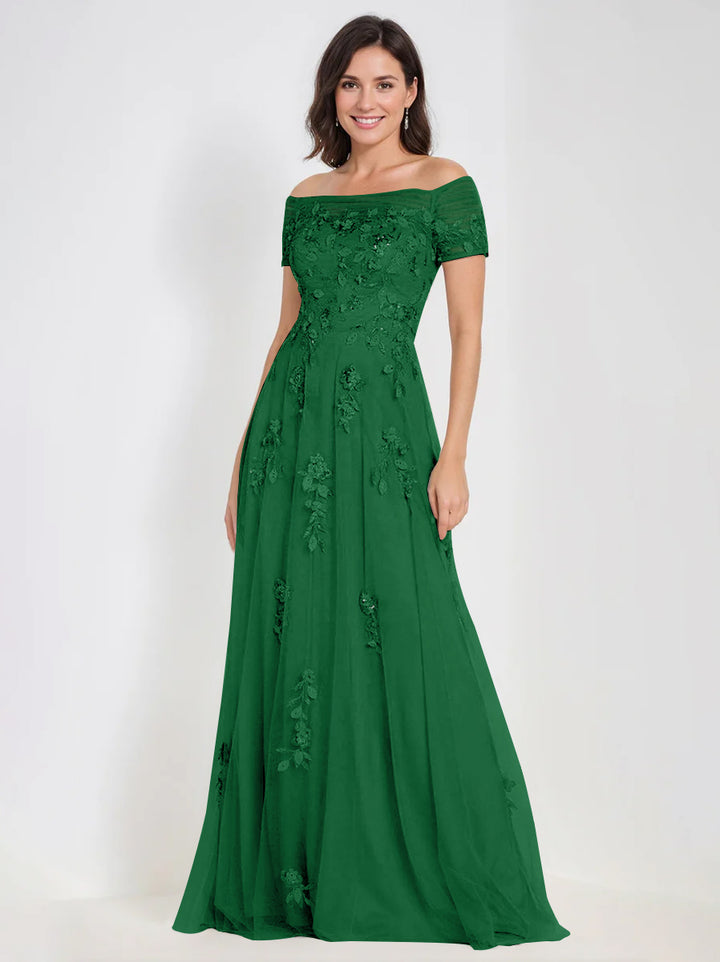 Robes de Mère de la Mariée et Du Marié Sans Manches à Épaules Dénudées et Coupe A-Line avec Appliques