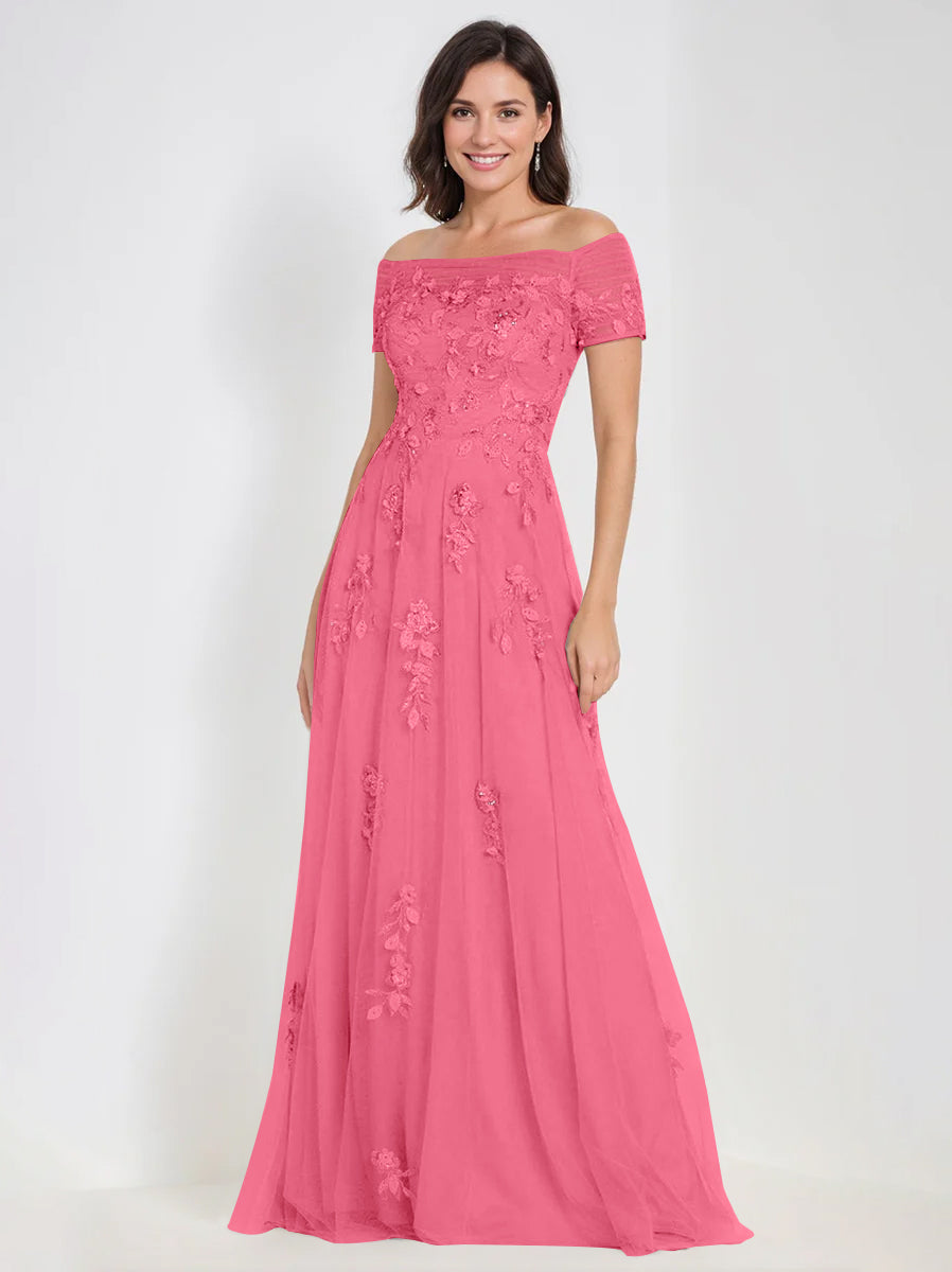 Robes de Mère de la Mariée et Du Marié Sans Manches à Épaules Dénudées et Coupe A-Line avec Appliques
