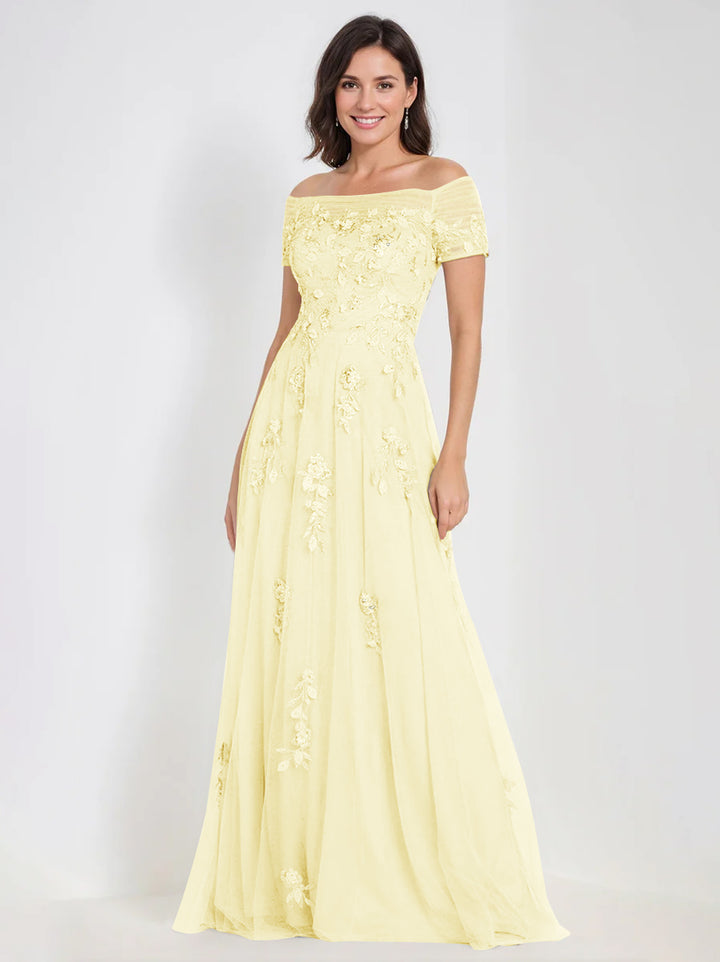 Robes de Mère de la Mariée et Du Marié Sans Manches à Épaules Dénudées et Coupe A-Line avec Appliques