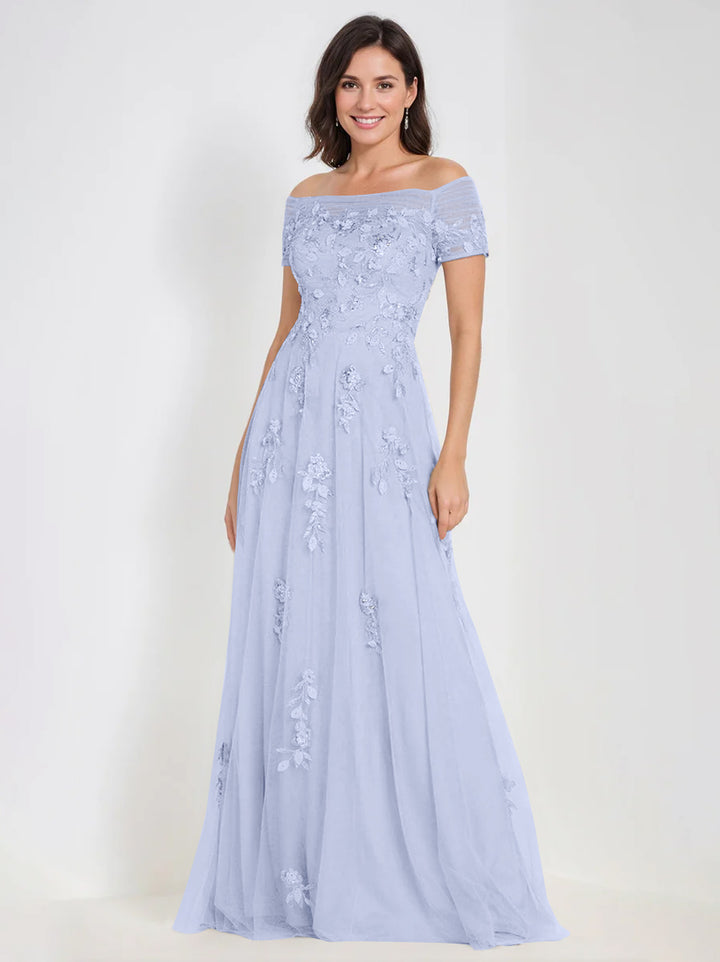 Robes de Mère de la Mariée et Du Marié Sans Manches à Épaules Dénudées et Coupe A-Line avec Appliques