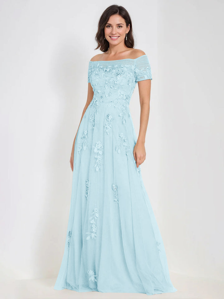 Robes de Mère de la Mariée et Du Marié Sans Manches à Épaules Dénudées et Coupe A-Line avec Appliques