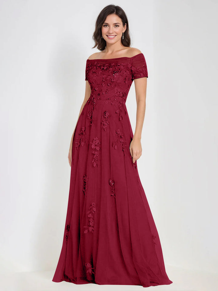 Robes de Mère de la Mariée et Du Marié Sans Manches à Épaules Dénudées et Coupe A-Line avec Appliques
