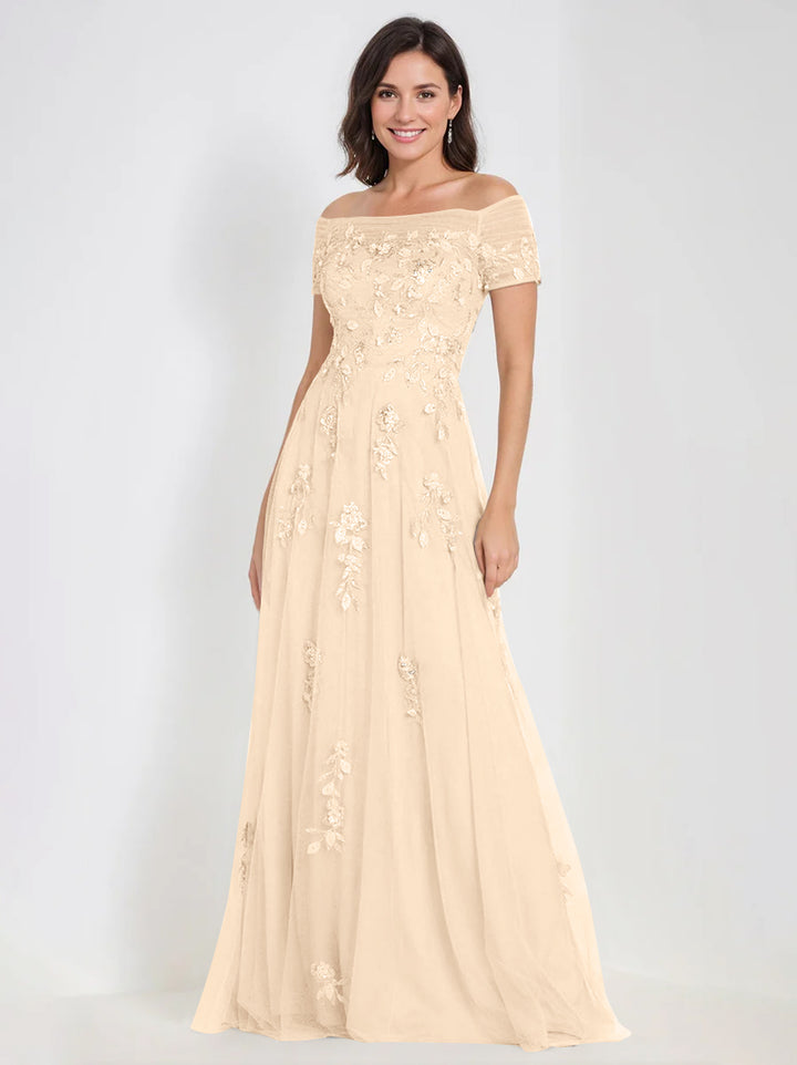 Robes de Mère de la Mariée et Du Marié Sans Manches à Épaules Dénudées et Coupe A-Line avec Appliques