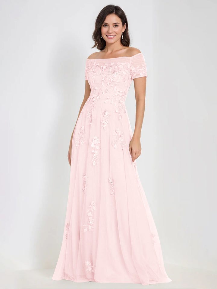 Robes de Mère de la Mariée et Du Marié Sans Manches à Épaules Dénudées et Coupe A-Line avec Appliques