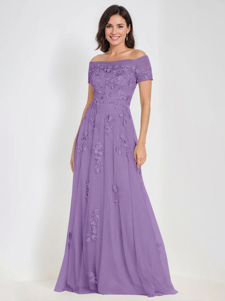 Robes de Mère de la Mariée et Du Marié Sans Manches à Épaules Dénudées et Coupe A-Line avec Appliques