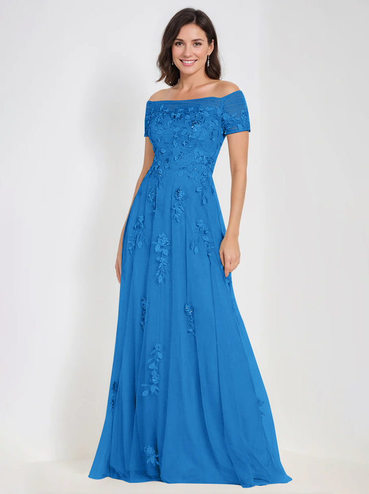 Robes de Mère de la Mariée et Du Marié Sans Manches à Épaules Dénudées et Coupe A-Line avec Appliques