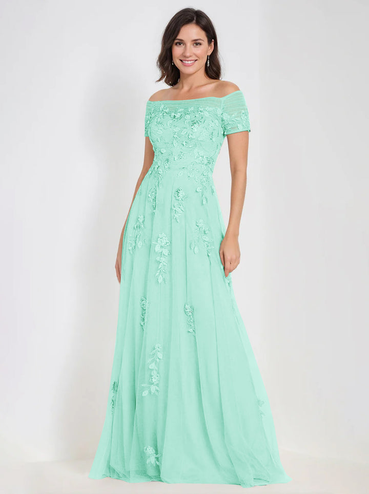 Robes de Mère de la Mariée et Du Marié Sans Manches à Épaules Dénudées et Coupe A-Line avec Appliques