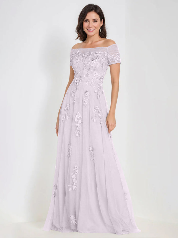 Robes de Mère de la Mariée et Du Marié Sans Manches à Épaules Dénudées et Coupe A-Line avec Appliques
