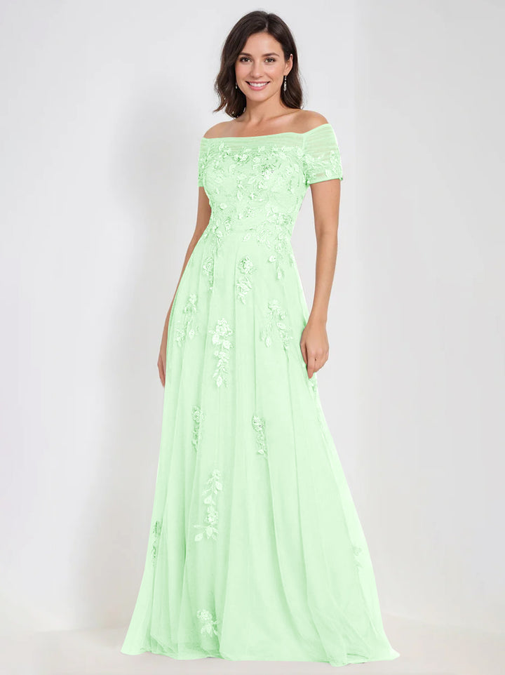 Robes de Mère de la Mariée et Du Marié Sans Manches à Épaules Dénudées et Coupe A-Line avec Appliques