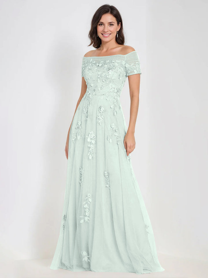 Robes de Mère de la Mariée et Du Marié Sans Manches à Épaules Dénudées et Coupe A-Line avec Appliques
