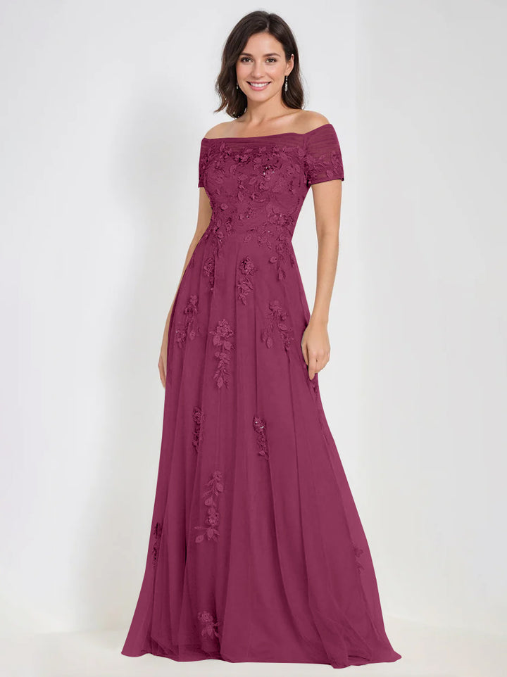 Robes de Mère de la Mariée et Du Marié Sans Manches à Épaules Dénudées et Coupe A-Line avec Appliques