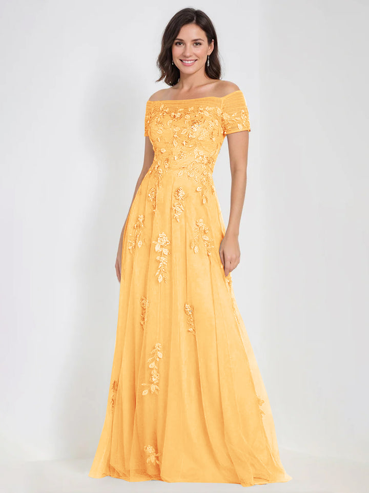Robes de Mère de la Mariée et Du Marié Sans Manches à Épaules Dénudées et Coupe A-Line avec Appliques