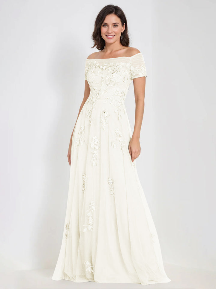 Robes de Mère de la Mariée et Du Marié Sans Manches à Épaules Dénudées et Coupe A-Line avec Appliques