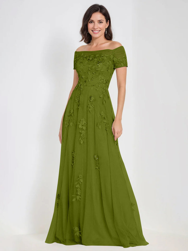 Robes de Mère de la Mariée et Du Marié Sans Manches à Épaules Dénudées et Coupe A-Line avec Appliques