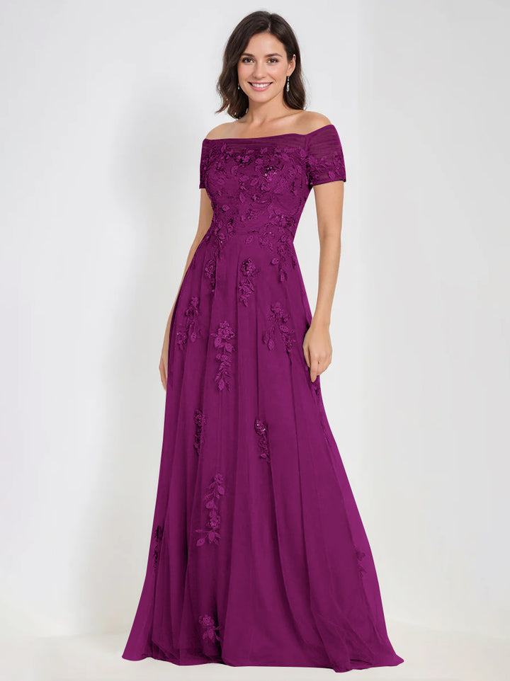 Robes de Mère de la Mariée et Du Marié Sans Manches à Épaules Dénudées et Coupe A-Line avec Appliques
