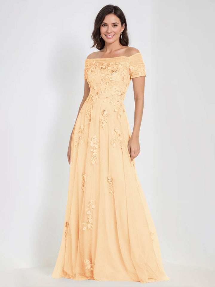 Robes de Mère de la Mariée et Du Marié Sans Manches à Épaules Dénudées et Coupe A-Line avec Appliques