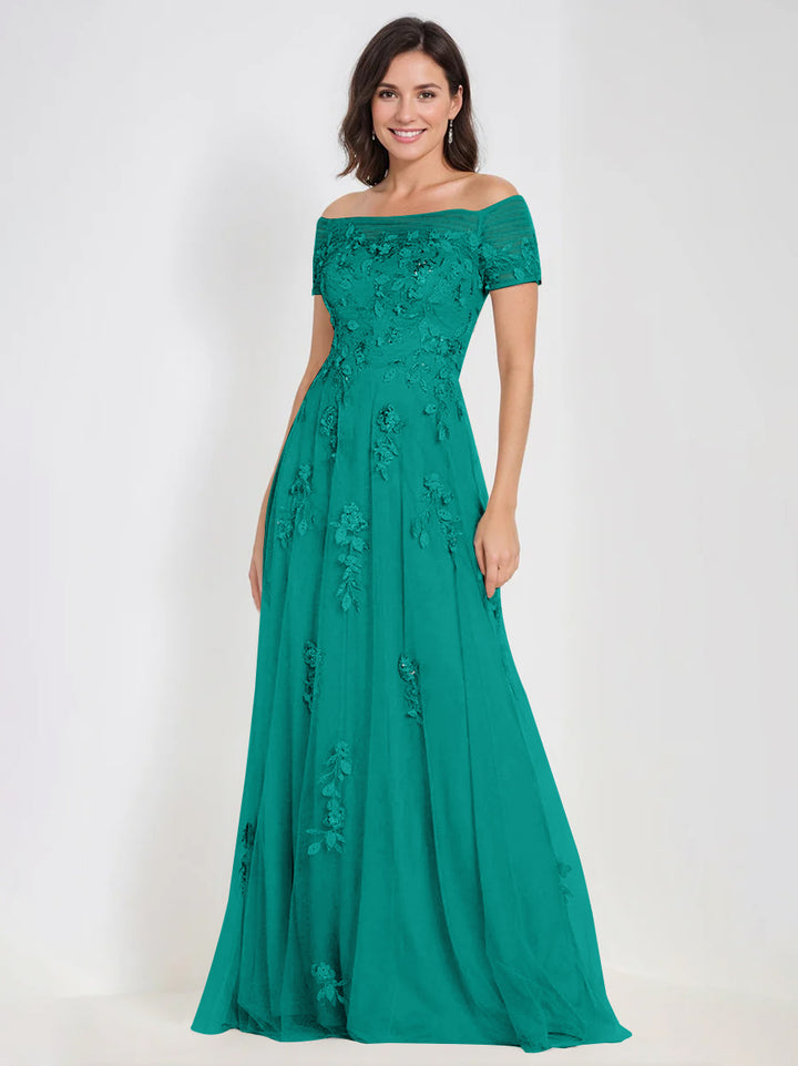 Robes de Mère de la Mariée et Du Marié Sans Manches à Épaules Dénudées et Coupe A-Line avec Appliques