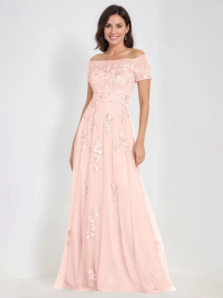 Robes de Mère de la Mariée et Du Marié Sans Manches à Épaules Dénudées et Coupe A-Line avec Appliques