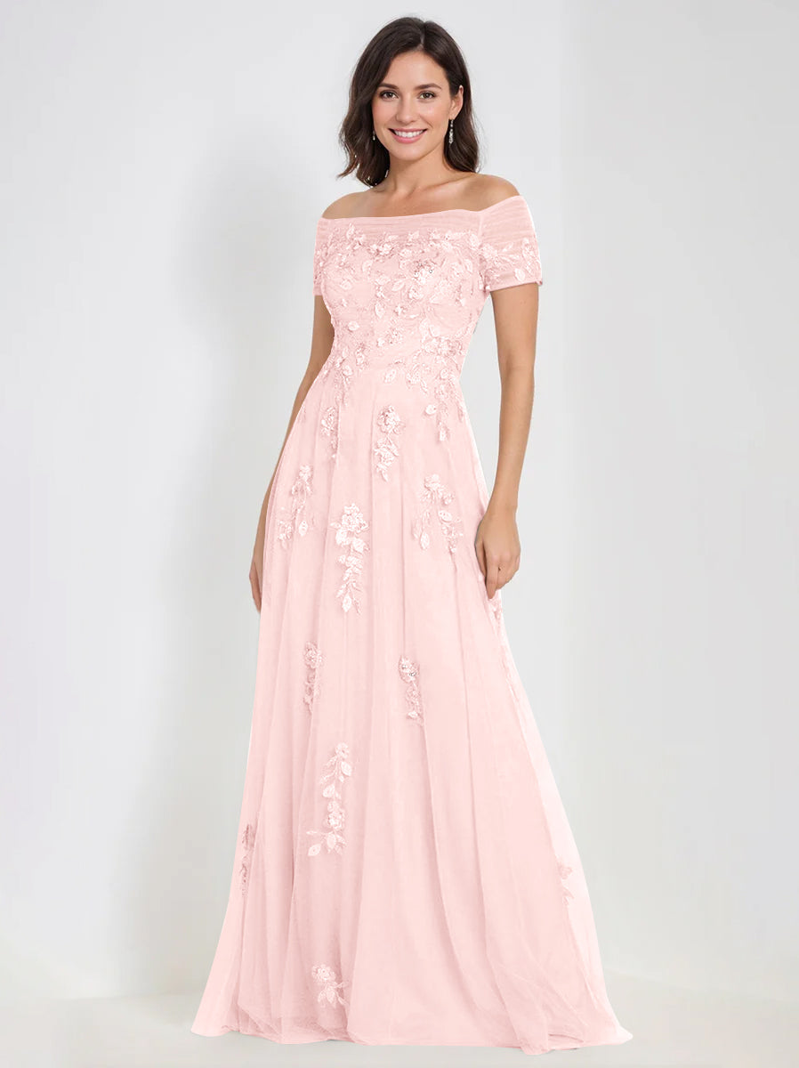 Robes de Mère de la Mariée et Du Marié Sans Manches à Épaules Dénudées et Coupe A-Line avec Appliques