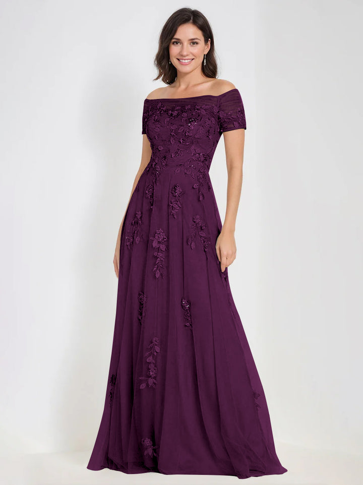 Robes de Mère de la Mariée et Du Marié Sans Manches à Épaules Dénudées et Coupe A-Line avec Appliques
