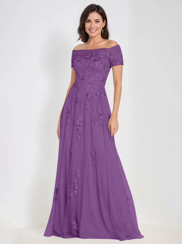 Robes de Mère de la Mariée et Du Marié Sans Manches à Épaules Dénudées et Coupe A-Line avec Appliques