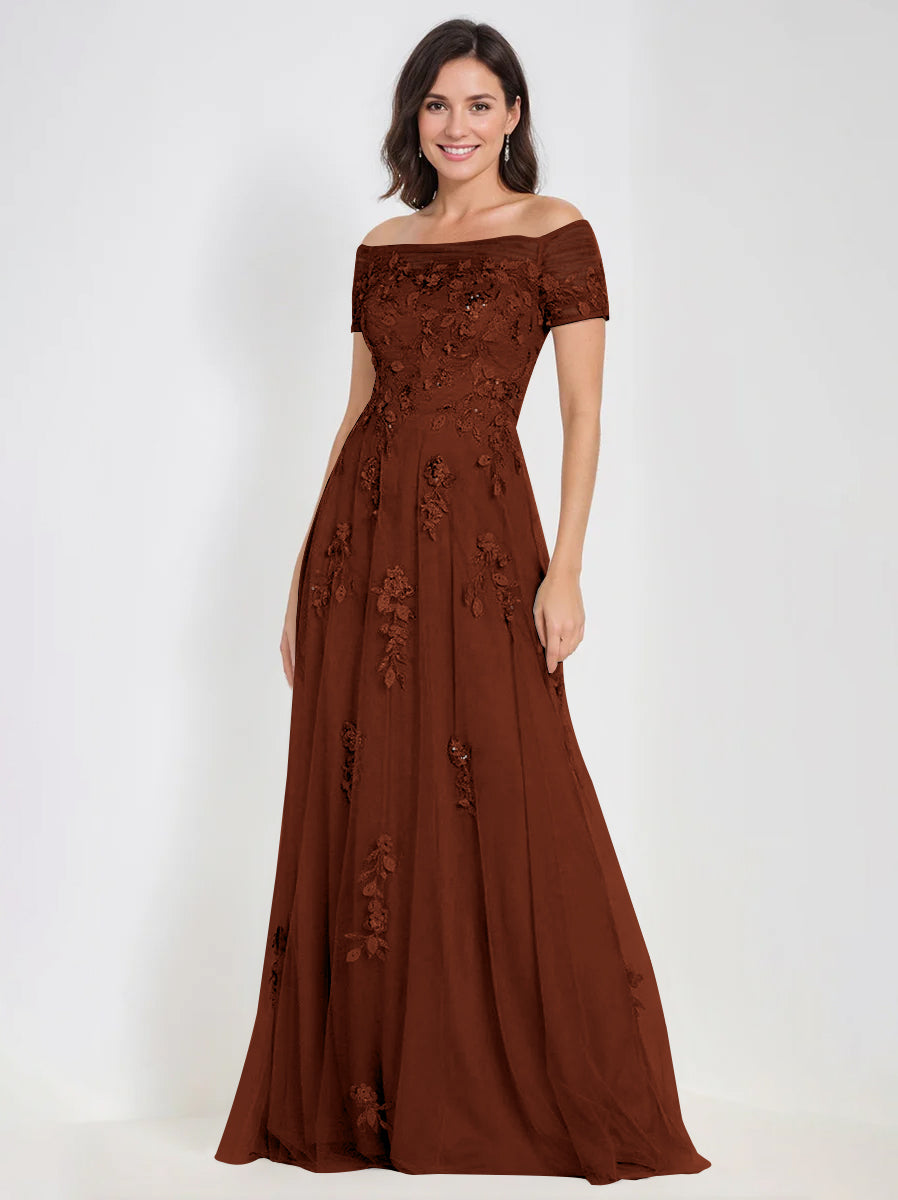 Robes de Mère de la Mariée et Du Marié Sans Manches à Épaules Dénudées et Coupe A-Line avec Appliques