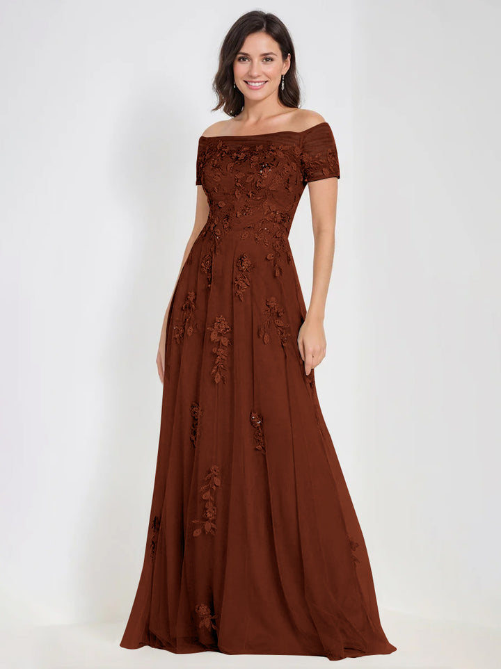 Robes de Mère de la Mariée et Du Marié Sans Manches à Épaules Dénudées et Coupe A-Line avec Appliques