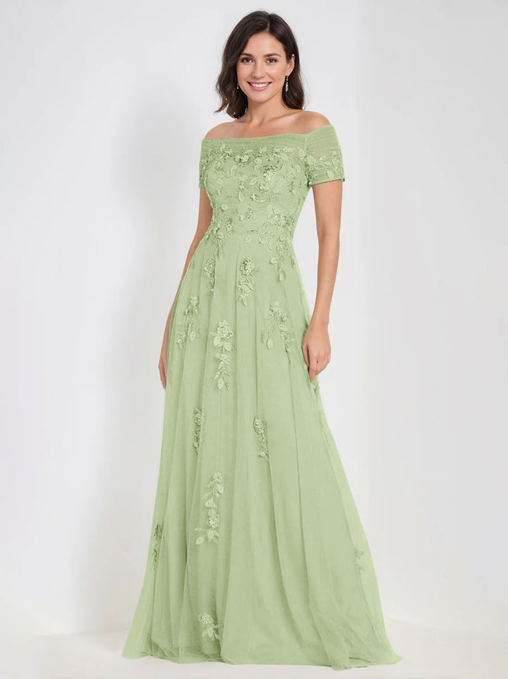 Robes de Mère de la Mariée et Du Marié Sans Manches à Épaules Dénudées et Coupe A-Line avec Appliques