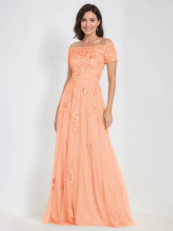Robes de Mère de la Mariée et Du Marié Sans Manches à Épaules Dénudées et Coupe A-Line avec Appliques