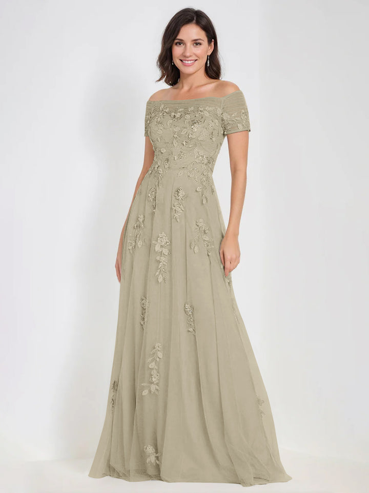 Robes de Mère de la Mariée et Du Marié Sans Manches à Épaules Dénudées et Coupe A-Line avec Appliques
