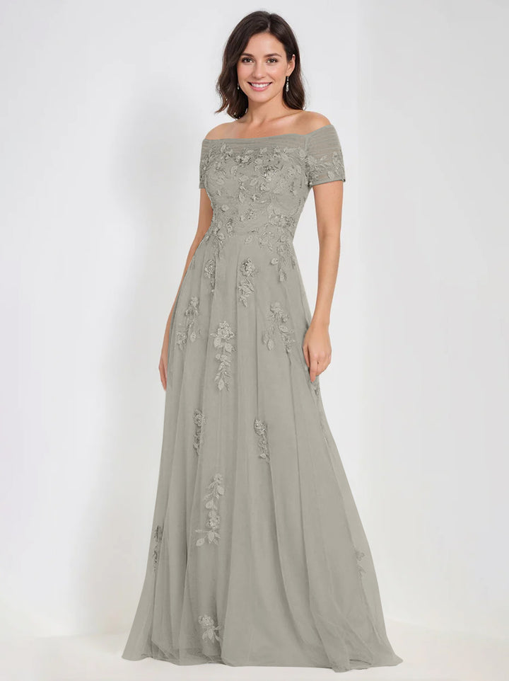 Robes de Mère de la Mariée et Du Marié Sans Manches à Épaules Dénudées et Coupe A-Line avec Appliques