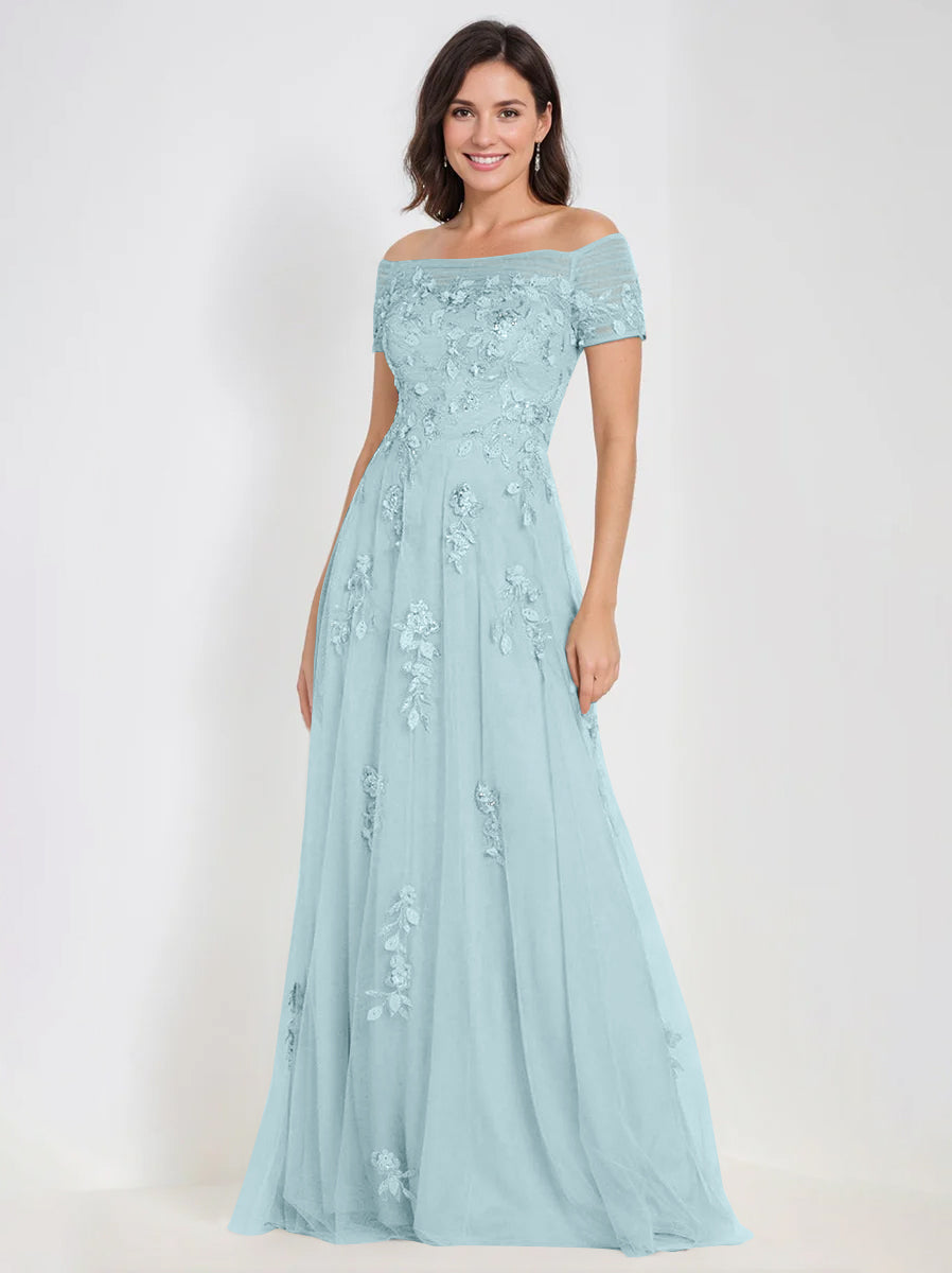 Robes de Mère de la Mariée et Du Marié Sans Manches à Épaules Dénudées et Coupe A-Line avec Appliques