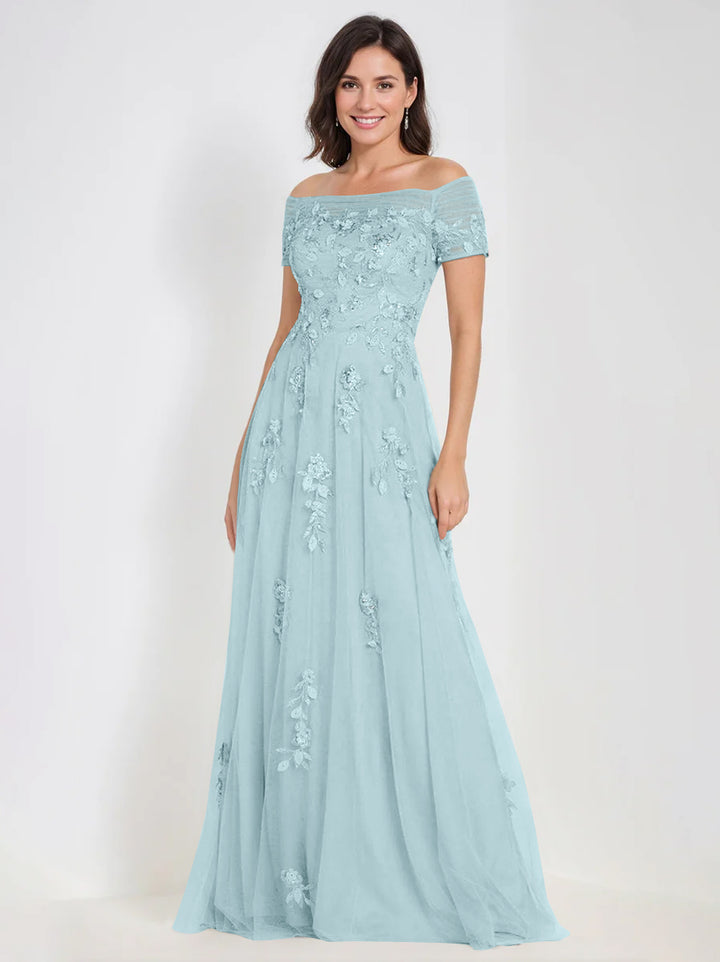 Robes de Mère de la Mariée et Du Marié Sans Manches à Épaules Dénudées et Coupe A-Line avec Appliques
