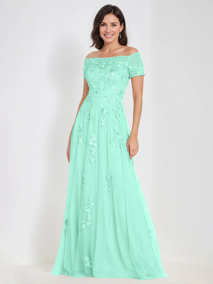 Robes de Mère de la Mariée et Du Marié Sans Manches à Épaules Dénudées et Coupe A-Line avec Appliques