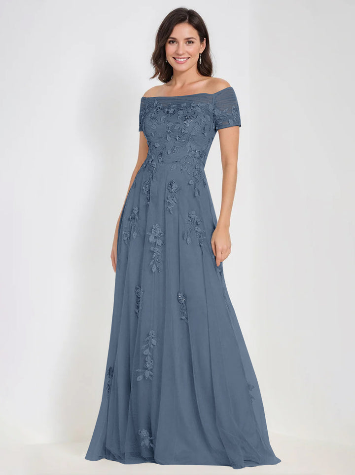 Robes de Mère de la Mariée et Du Marié Sans Manches à Épaules Dénudées et Coupe A-Line avec Appliques