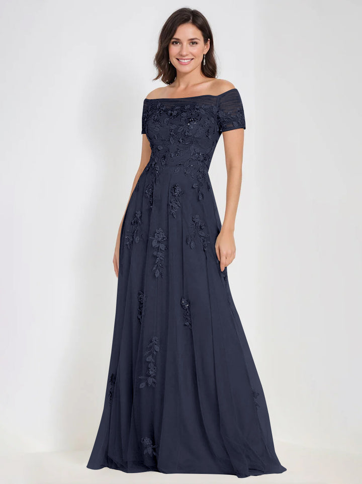 Robes de Mère de la Mariée et Du Marié Sans Manches à Épaules Dénudées et Coupe A-Line avec Appliques