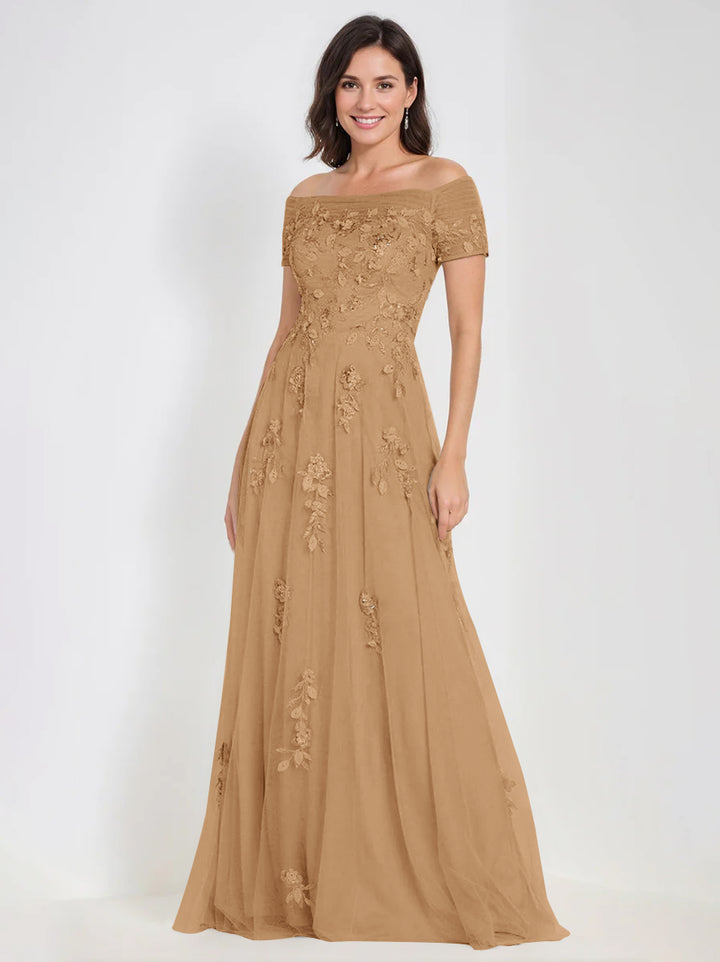 Robes de Mère de la Mariée et Du Marié Sans Manches à Épaules Dénudées et Coupe A-Line avec Appliques