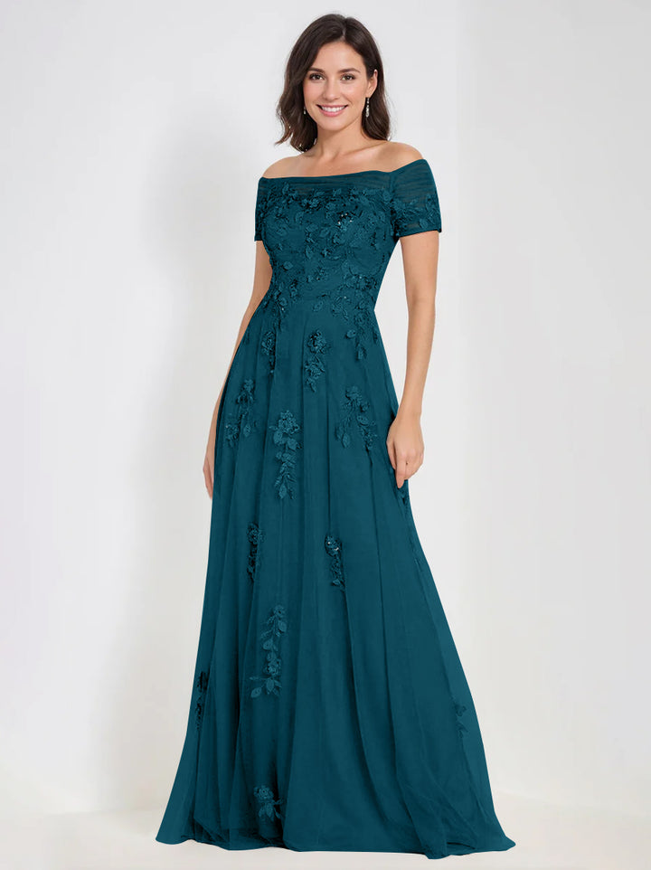 Robes de Mère de la Mariée et Du Marié Sans Manches à Épaules Dénudées et Coupe A-Line avec Appliques
