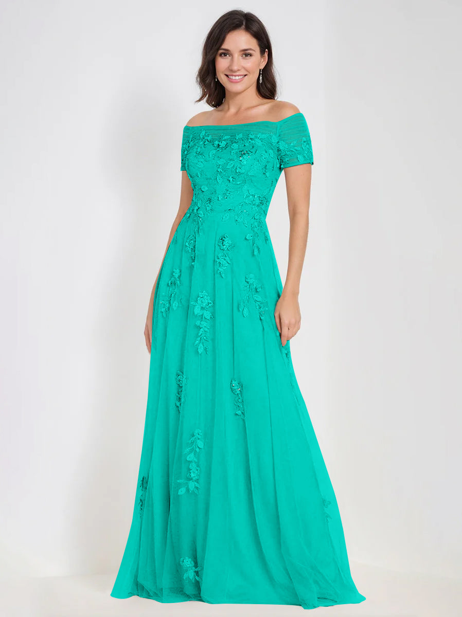 Robes de Mère de la Mariée et Du Marié Sans Manches à Épaules Dénudées et Coupe A-Line avec Appliques